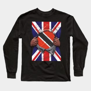 Trinidad And Tobago Flag Great Britain Flag Ripped - Gift for Trinidadian And Tobagoan From Trinidad And Tobago Long Sleeve T-Shirt